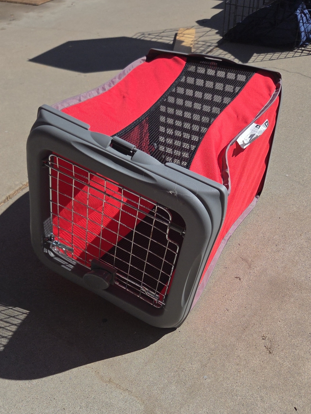 Red Soft-Sided Pet Carrier with Front Gate. Folds Small For Easy Storage